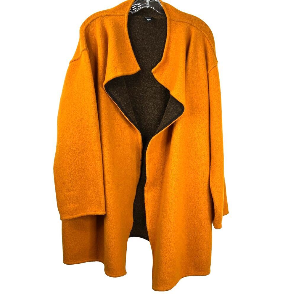 Eileen Fisher Women Long Open Front Cardigan Lambswool Blend Size L   ***FLAW***